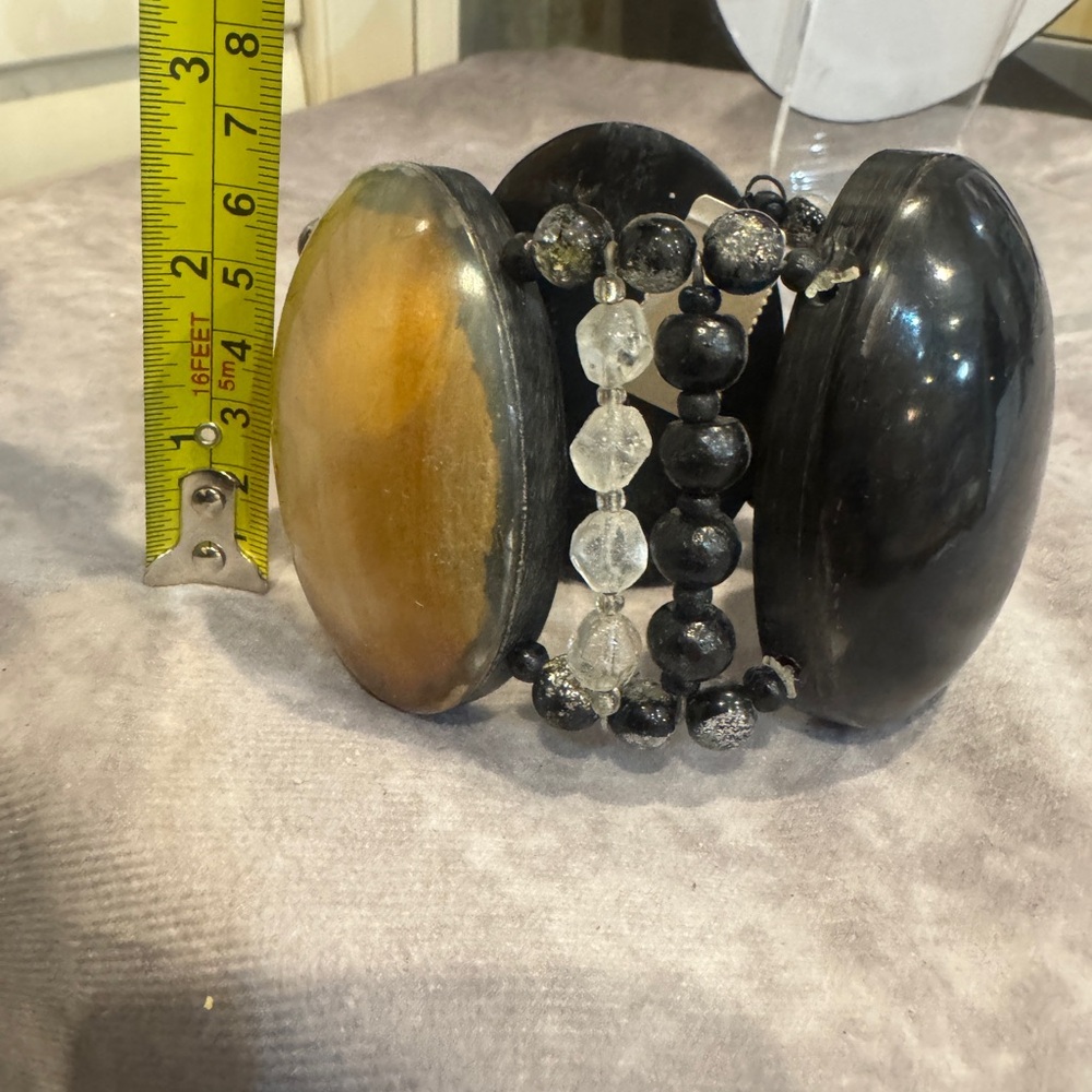 Chico’s Wide Stretch‎ Black and Gold Beaded Bracelet NWT
